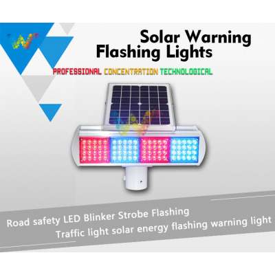 Dual Sides Red Blue Module Traffic Warning Solar Flasing Light