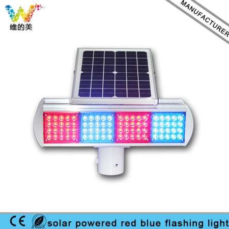 Solar Powered Road Work Blue Red Safety Flashing Light