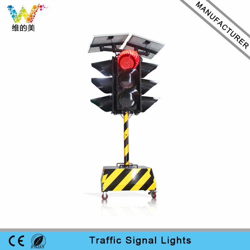 Portable 300mm Trolly Solar Warning Traffic Signal Light