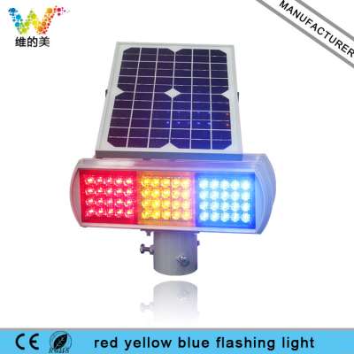 Solar Powered Red Amber Blue Safety Warning Flashing Light